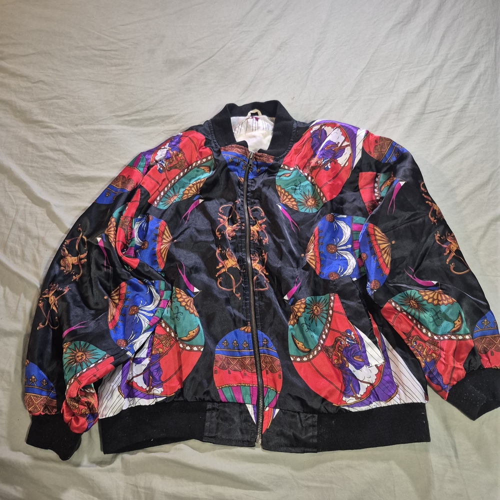 Vintage Black Multicolor Bomber Jacket